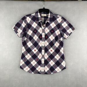 Lemon Grass Plaid Top Women's Size Large Button Up